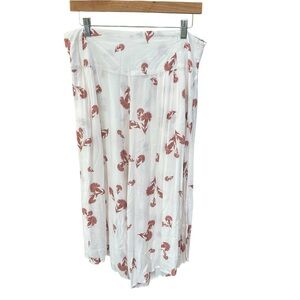 Free People Floral Wide Leg Smocked Waist Boho Beachy Flowy Pants Cream Rust M